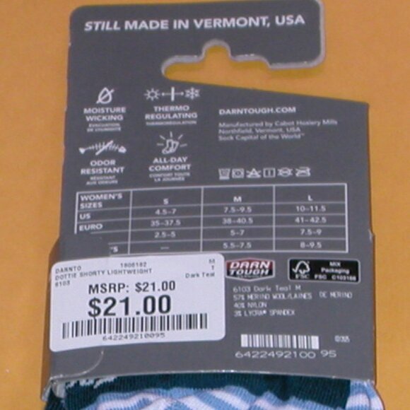 Darn Tough Dottie Shorty Lightweight Socks Women's Size Medium Dark Teal NWT - Picture 5 of 5